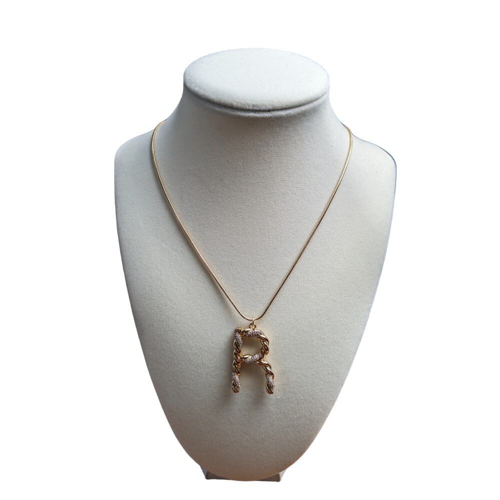 Ettika NWT Initial Zirconia Pendant Necklace 18k Gold Plated R‎
